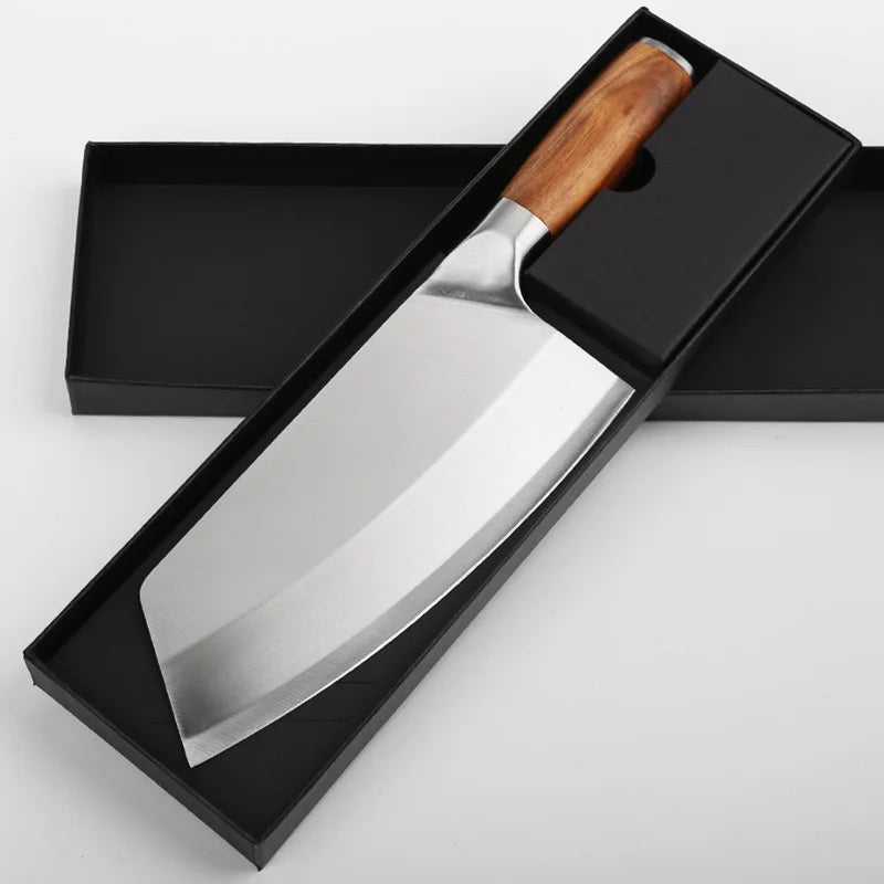 8 Inch Chinese Chef's Knife Stainless Steel Kitchen Knife Sharp Slicing Knife Butcher Knife with Wooden Handle