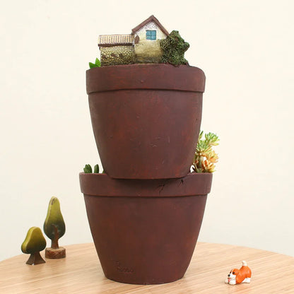 Dual Layer Sky Garden Pot for Herb Flower Cacti Sedum Succulent Bonsai Planter Box Resin Crafts Fairy Garden Ornaments Decor