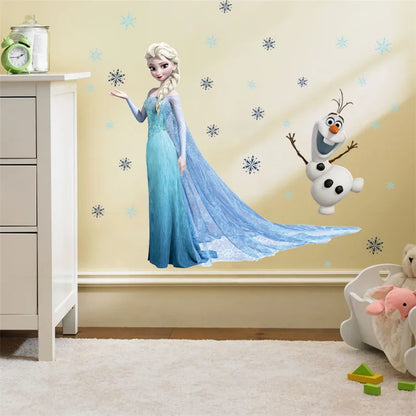 Lovely Olaf Elsa Queen Snowflakes Frozen Wall Stickers For Kids Room Decoration Cartoon Home Decals Anime Mural Art Movie Poster