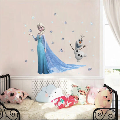 Lovely Olaf Elsa Queen Snowflakes Frozen Wall Stickers For Kids Room Decoration Cartoon Home Decals Anime Mural Art Movie Poster