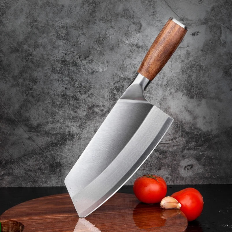 8 Inch Chinese Chef's Knife Stainless Steel Kitchen Knife Sharp Slicing Knife Butcher Knife with Wooden Handle