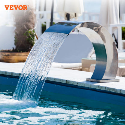 VEVOR Pool Waterfall Fountain Stainless Steel Silver Pool Fountains Garden Outdoor Waterfall for Ground Pools Pond Water Feature