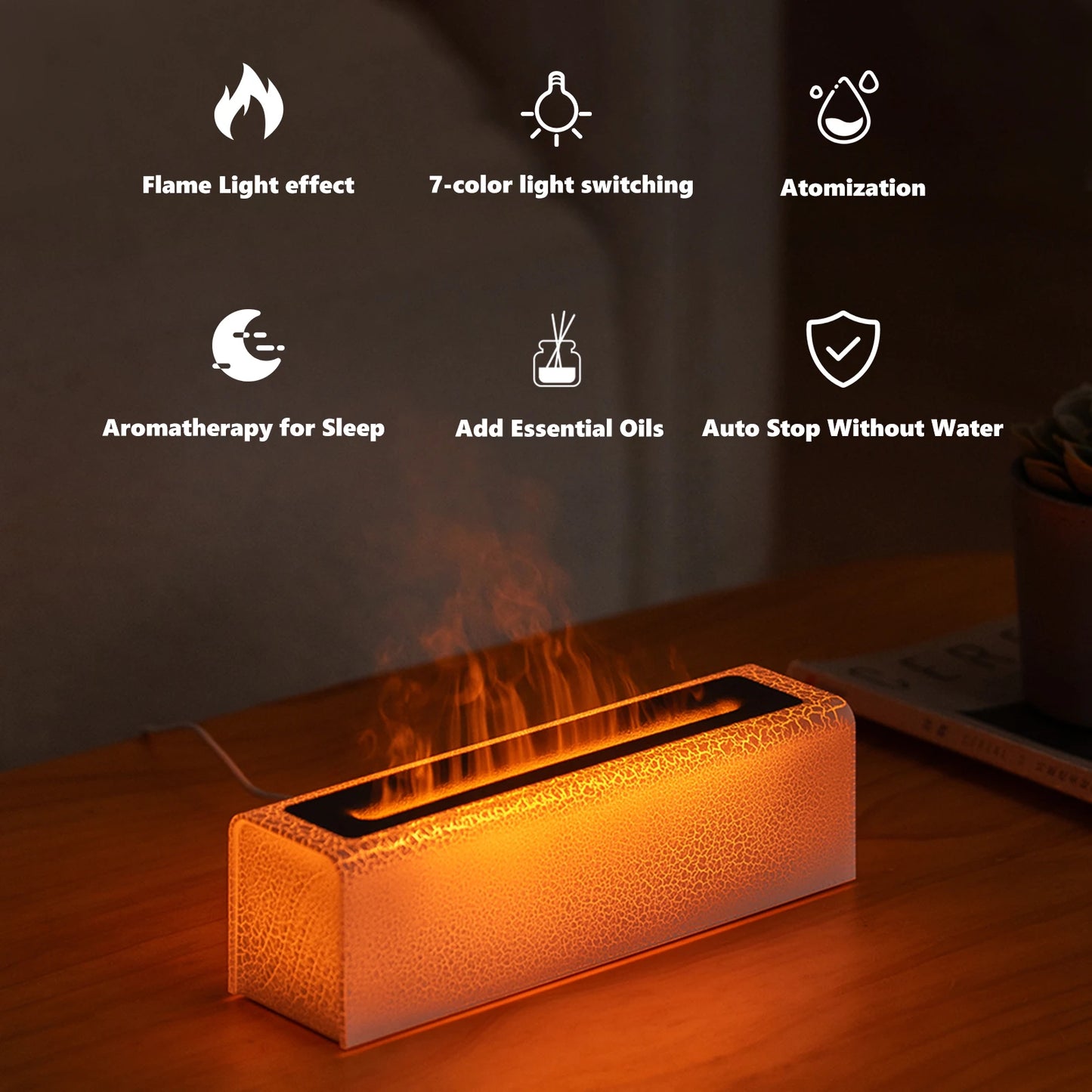 Vissko 7 Colorful Flame Diffuser 150ml USB Air Humidifier Aromatherapy Essential Oil Diffuser Fragrance diffuser For Bedroom