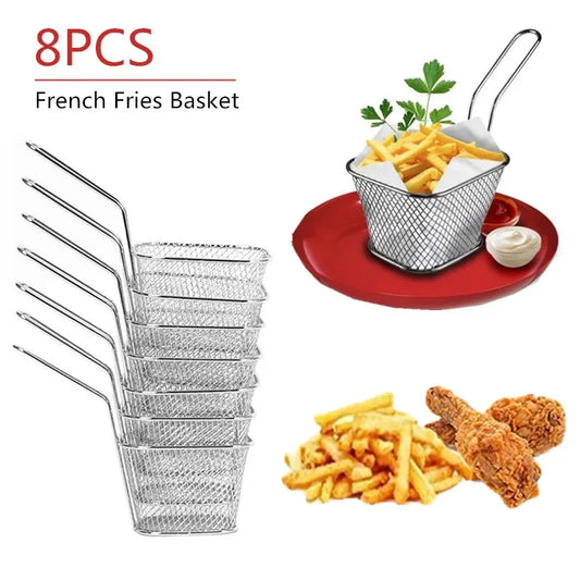 1/2/8Pcs Stainless Steel French Fries Basket Mesh Kitchen Frying Tools Colander Mini Chips Fryer Cooking Frying Basket Strainer