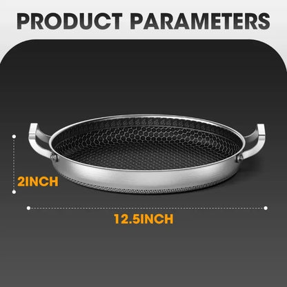 KATA Home Kitchen 316L Stainless Steel Frying Pan Braised Pot with Glass Lid Double Handle Nonstick Cooker Suitable All Stove