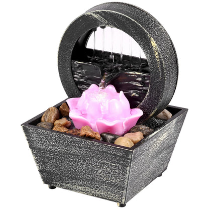 Tabletop Fountain with Light Battery/USB Operated Indoor Water Fountain Feature Zen Meditation Fountain Decor for Office Bedroom