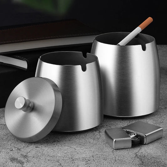 Stainless Steel Tabletop Ashtray Windproof with Lid Butt Bucket Odorless Ash Tray for Home/Office/Tabletop/Outside Patio/Balcony