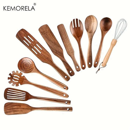 11PCS Wooden Kitchenware Non-Stick Pan Set Food Grade Products Tableware Kitchen Wooden Spoon Spatula For Cooking Soup